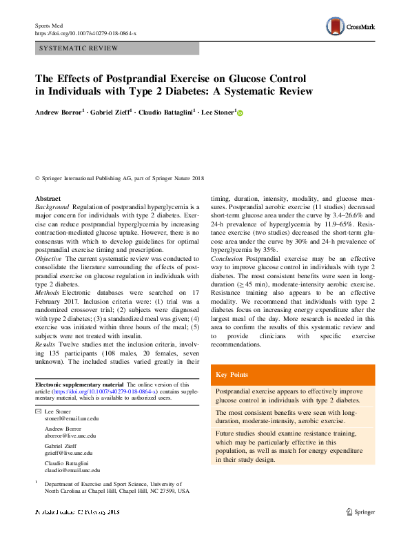 (PDF) The Effects of Postprandial Exercise on Glucose Control in ...