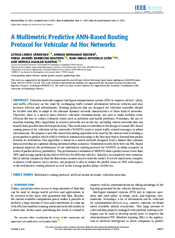 (PDF) A Multimetric Predictive ANN-Based Routing Protocol for Vehicular ...