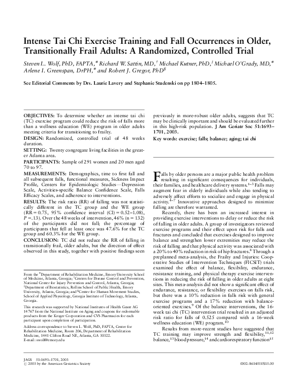 (PDF) Intense Tai Chi Exercise Training and Fall Occurrences in Older ...