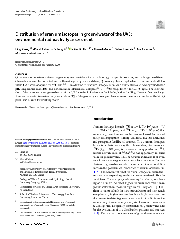 (PDF) Distribution of uranium isotopes in groundwater of the UAE ...