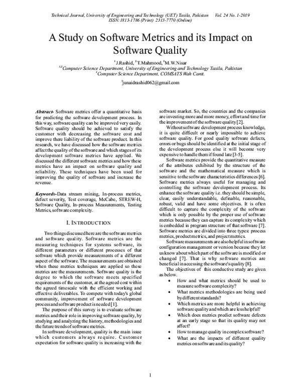 (PDF) A Study on Software Metrics and its Impact on Software Quality