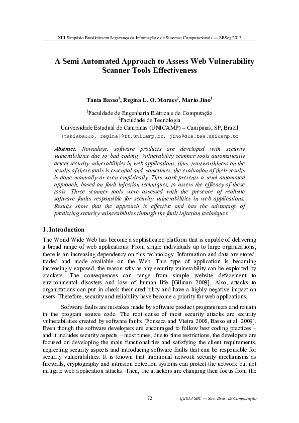 (PDF) A Semi Automated Approach to Assess Web Vulnerability Scanner ...