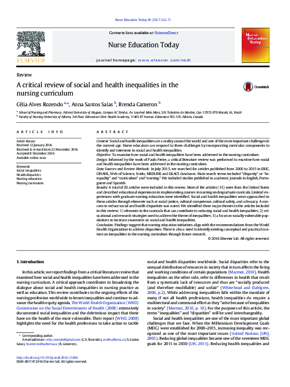 (PDF) A critical review of social and health inequalities in the ...