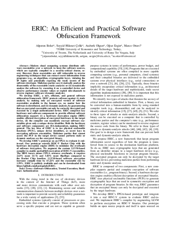 (PDF) ERIC: An Efficient and Practical Software Obfuscation Framework