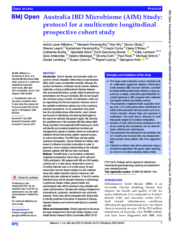 (PDF) Australia IBD Microbiome (AIM) Study: protocol for a multicentre ...