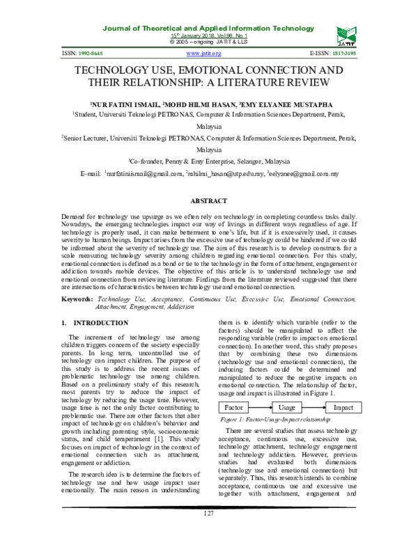 (PDF) Technology Use , Emotional Connection and Their Relationship : A ...