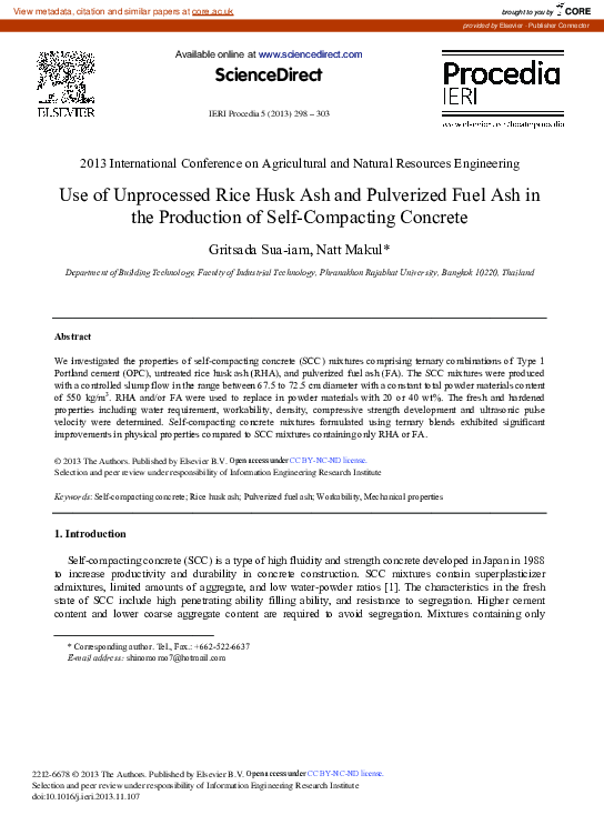 (PDF) Use of Unprocessed Rice Husk Ash and Pulverized Fuel Ash in the ...