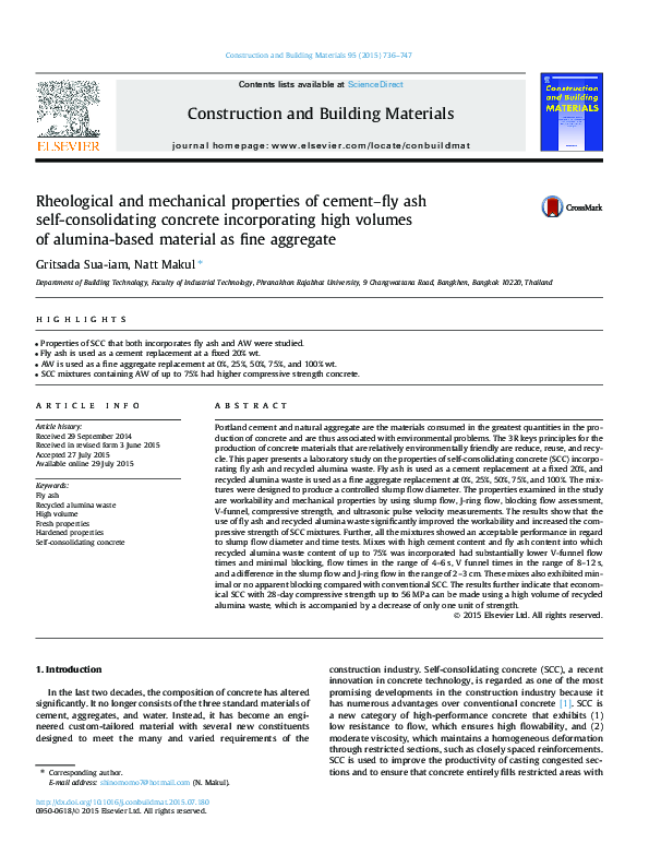 (PDF) Rheological and mechanical properties of cement–fly ash self ...