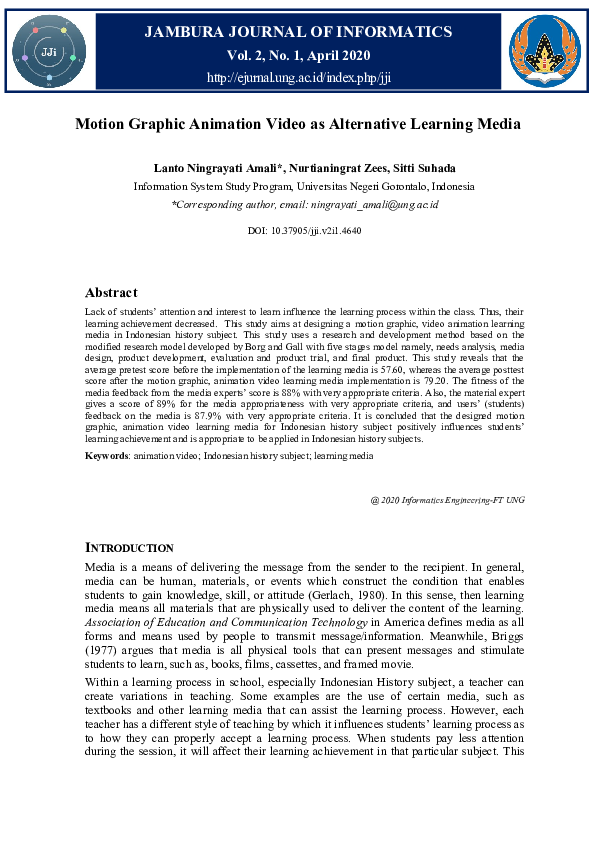 (PDF) Motion Graphic Animation Video as Alternative Learning Media