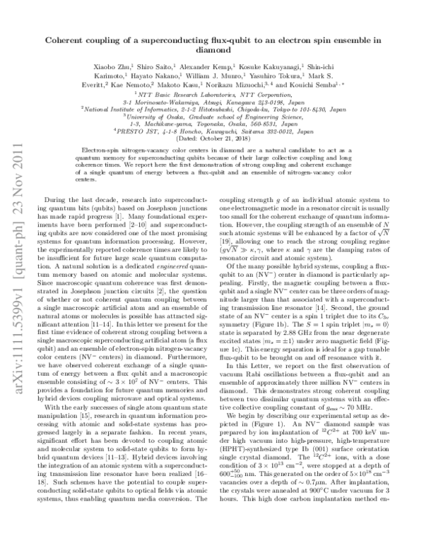 (PDF) Coherent coupling of a superconducting flux qubit to an electron ...