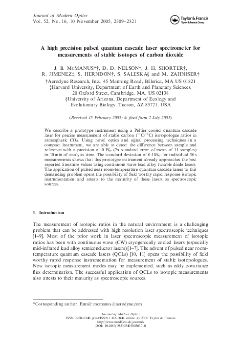 (PDF) A high precision pulsed quantum cascade laser spectrometer for ...