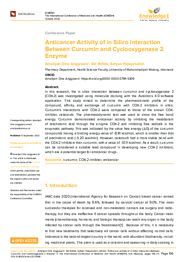 (PDF) Anticancer Activity of in Silico Interaction Between Curcumin and ...
