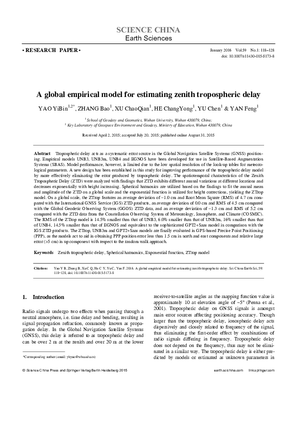 (PDF) A global empirical model for estimating zenith tropospheric delay