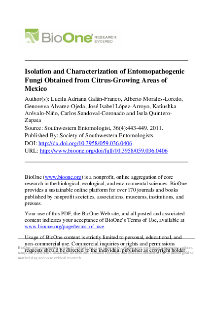 (PDF) Isolation and characterization of entomopathogenic fungi from ...