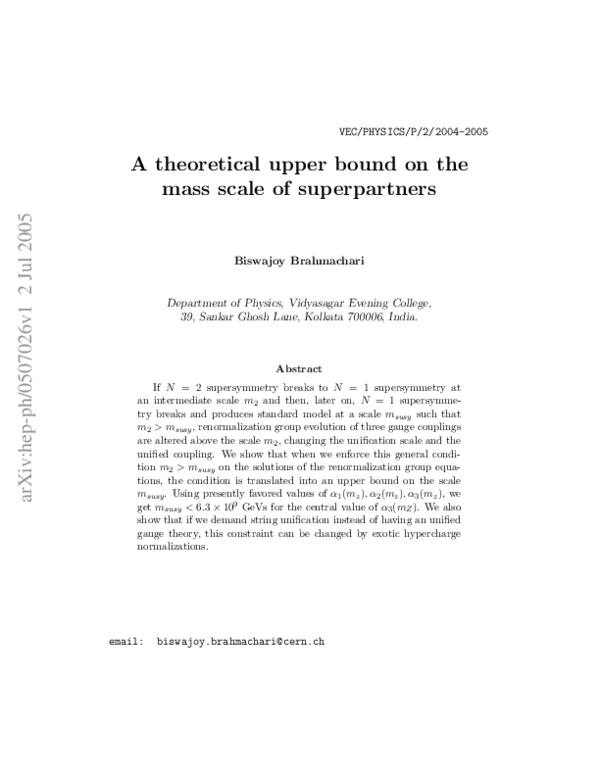 (PDF) A theoretical upper bound on the mass scale of superpartners