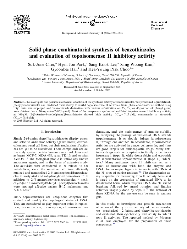 (PDF) Solid phase combinatorial synthesis of benzothiazoles and ...