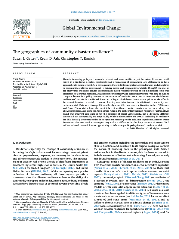 (PDF) The geographies of community disaster resilience