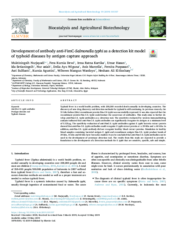 (PDF) Development of antibody anti-FimC-Salmonella typhi as a detection ...