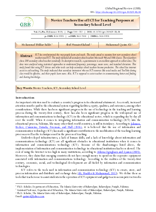 (PDF) Novice Teachers Use of ICT for Teaching Purposes at Secondary ...