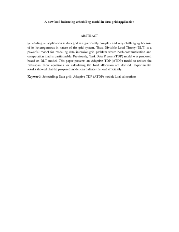 (PDF) A new load balancing scheduling model in data grid application