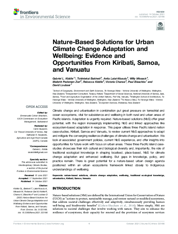 (PDF) Nature-Based Solutions for Urban Climate Change Adaptation and ...
