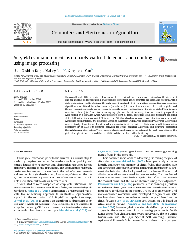 (PDF) An yield estimation in citrus orchards via fruit detection and ...