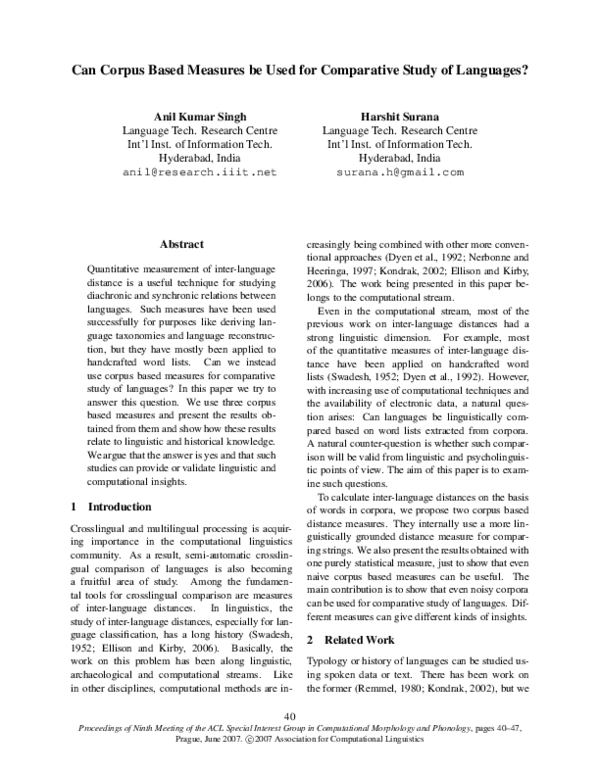 (PDF) Can corpus based measures be used for comparative study of languages?