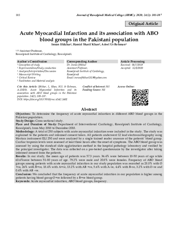 (PDF) Acute Myocardial Infarction and its association with ABO blood ...