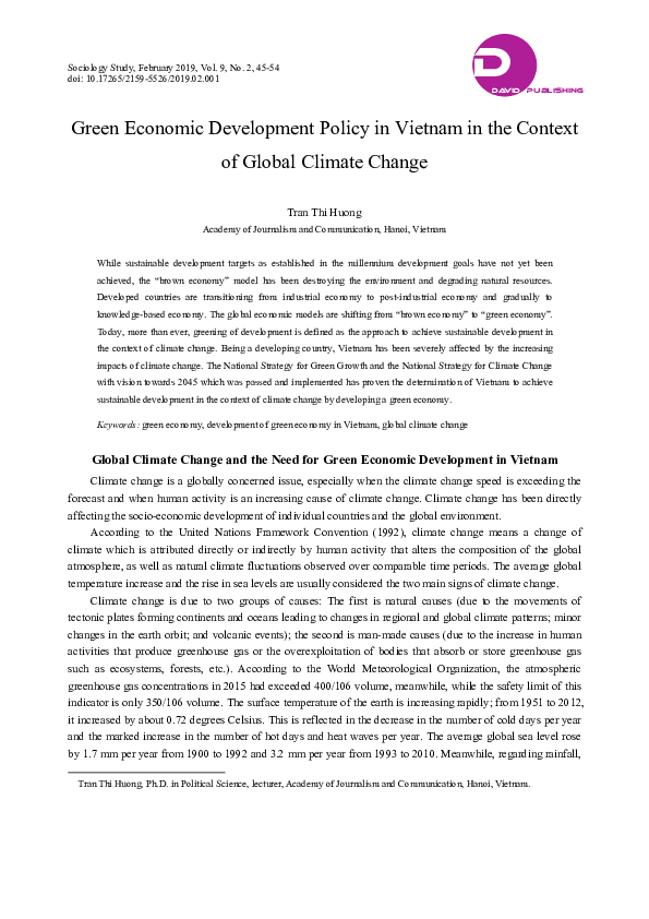 (PDF) Green Economic Development Policy in Vietnam in the Context of ...