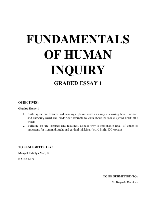 (PDF) Fundamental of Human Inquiry: Graded Essay