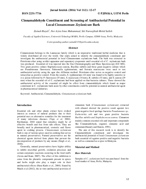 (PDF) Cinnamaldehyde constituent and screening of antibacterial ...
