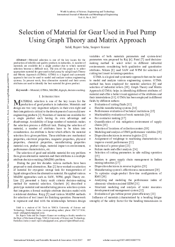 (PDF) Selection Of Material For Gear Used In Fuel Pump Using Graph ...