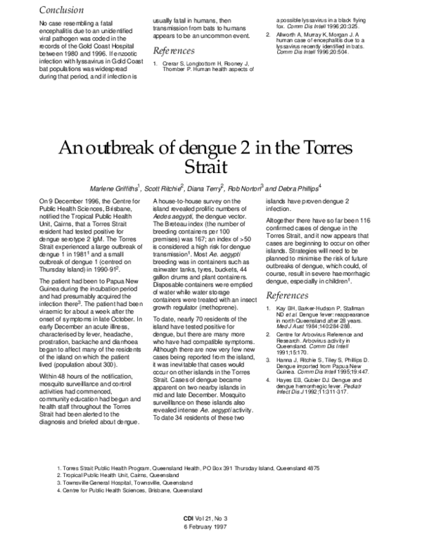 (PDF) An outbreak of dengue 2 in the Torres Strait