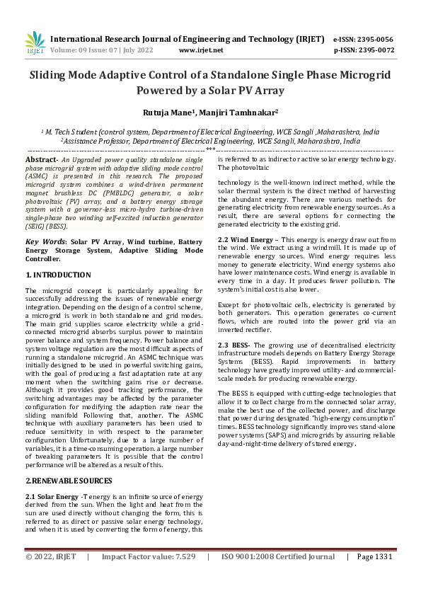 (PDF) Sliding Mode Adaptive Control of a Standalone Single Phase ...