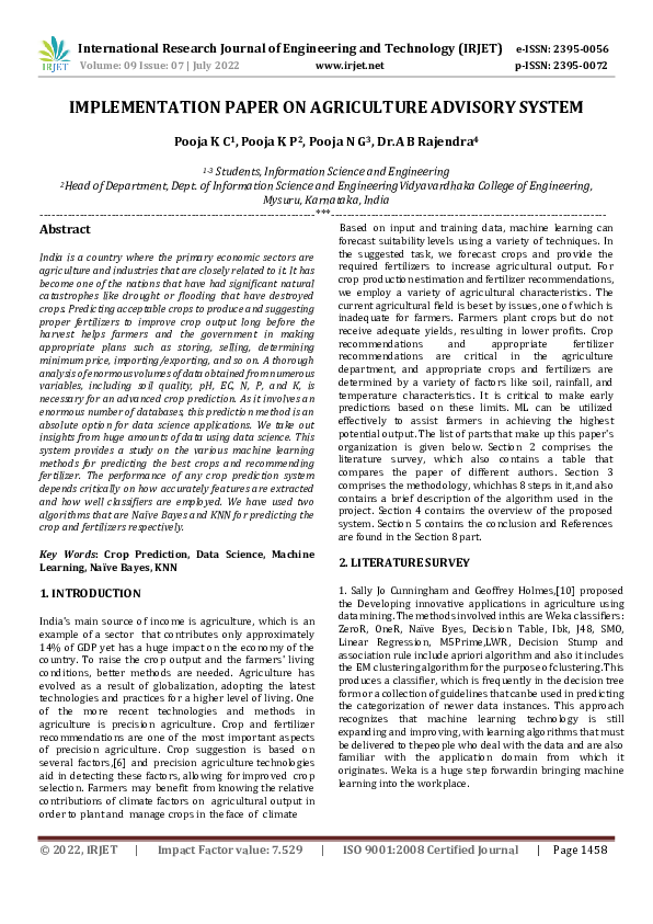(PDF) IMPLEMENTATION PAPER ON AGRICULTURE ADVISORY SYSTEM