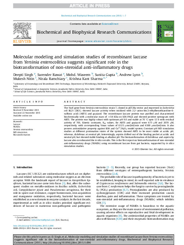 (PDF) Molecular modeling and simulation studies of recombinant laccase ...