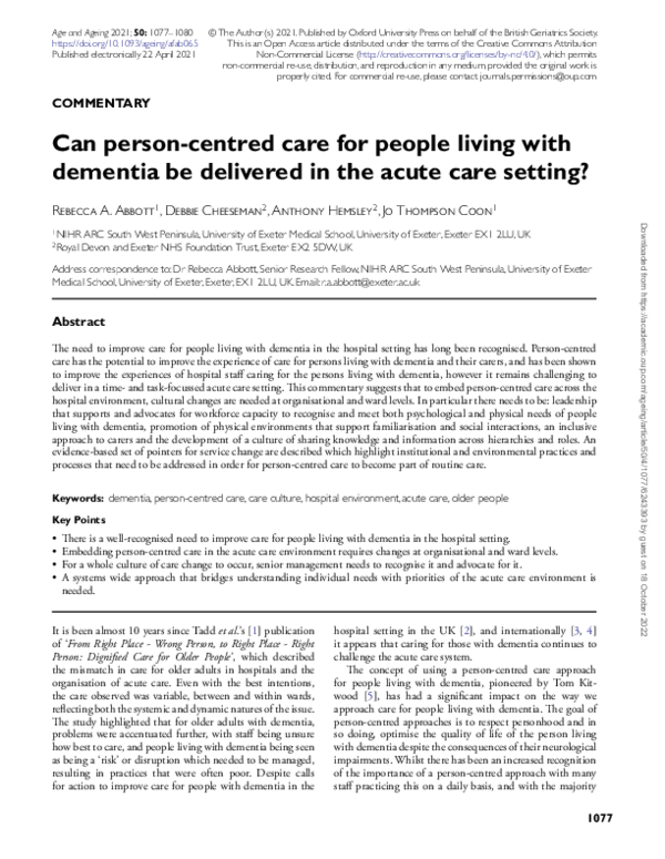 (PDF) Can person-centred care for people living with dementia be ...