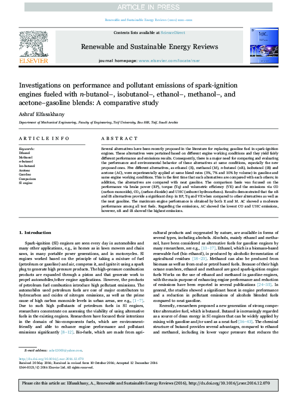 (PDF) Investigations on performance and pollutant emissions of spark ...