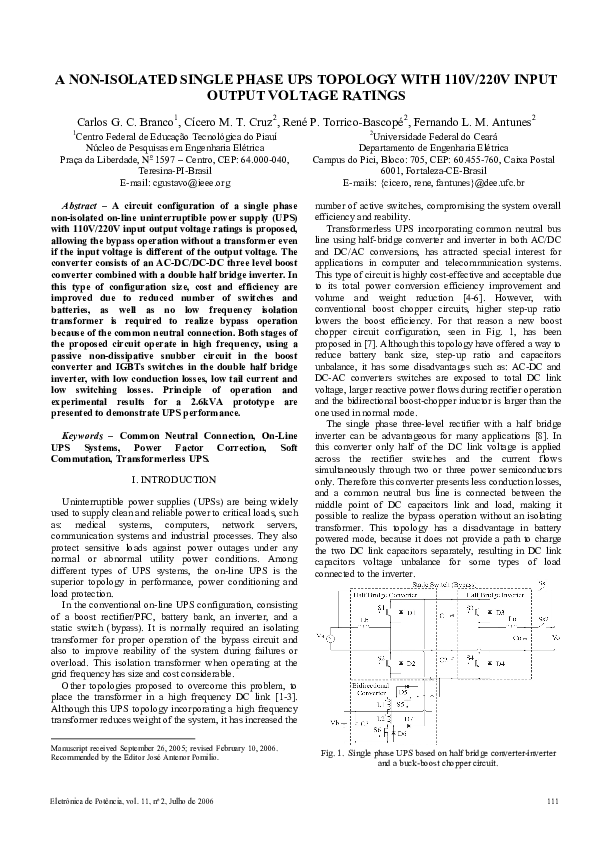 (PDF) A Nonisolated Single-Phase UPS Topology With 110-V/220-V Input ...