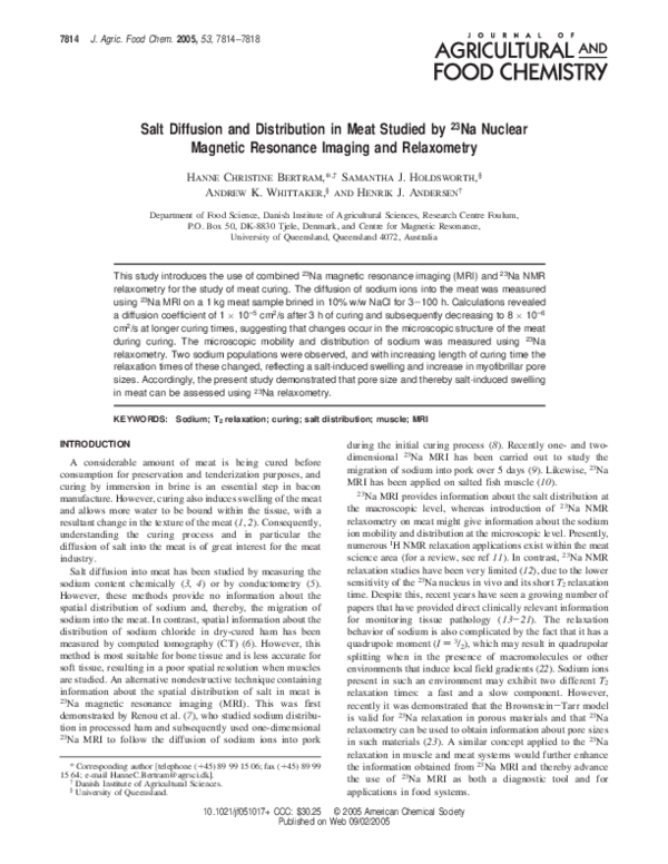 (PDF) Salt Diffusion and Distribution in Meat Studied by 23Na Nuclear ...