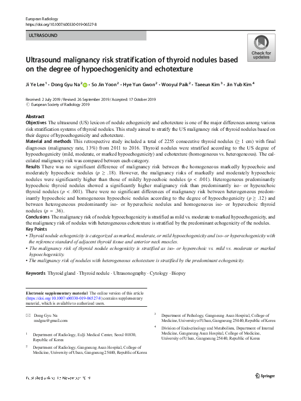 (PDF) Ultrasound malignancy risk stratification of thyroid nodules ...