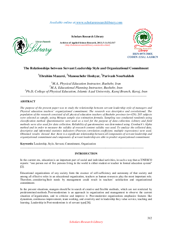 (PDF) The Relationships between Servant Leadership Style and ...