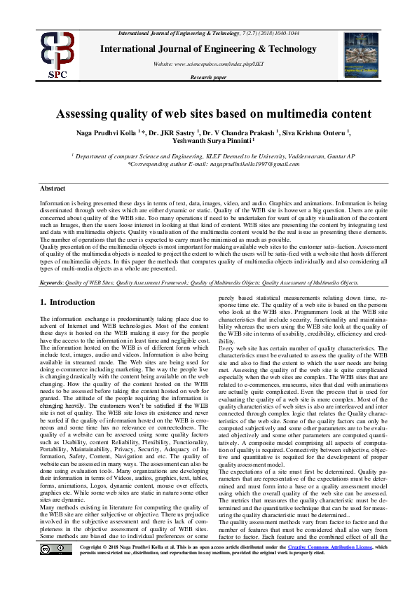 (PDF) Assessing quality of web sites based on multimedia content