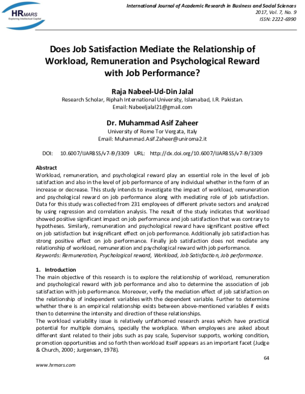 (PDF) Does Job Satisfaction Mediate the Relationship of Workload ...