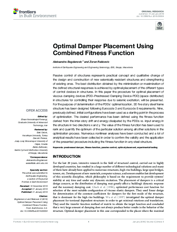 (PDF) Optimal Damper Placement Using Combined Fitness Function