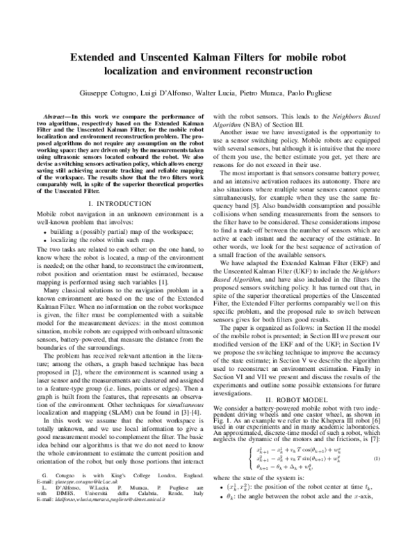 (PDF) Extended and Unscented Kalman Filters for mobile robot ...