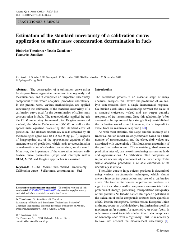 (PDF) Estimation of the standard uncertainty of a calibration curve ...
