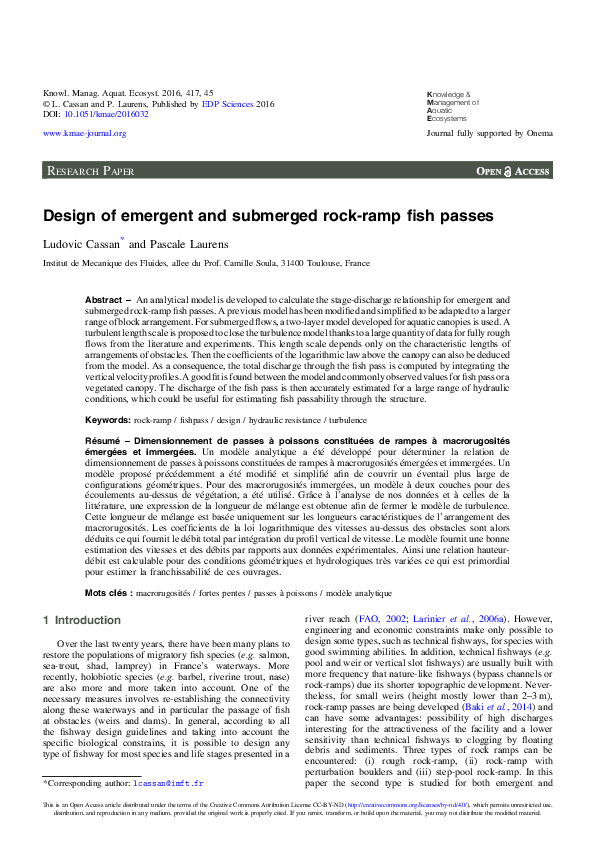 (PDF) Design of emergent and submerged rock-ramp fish passes