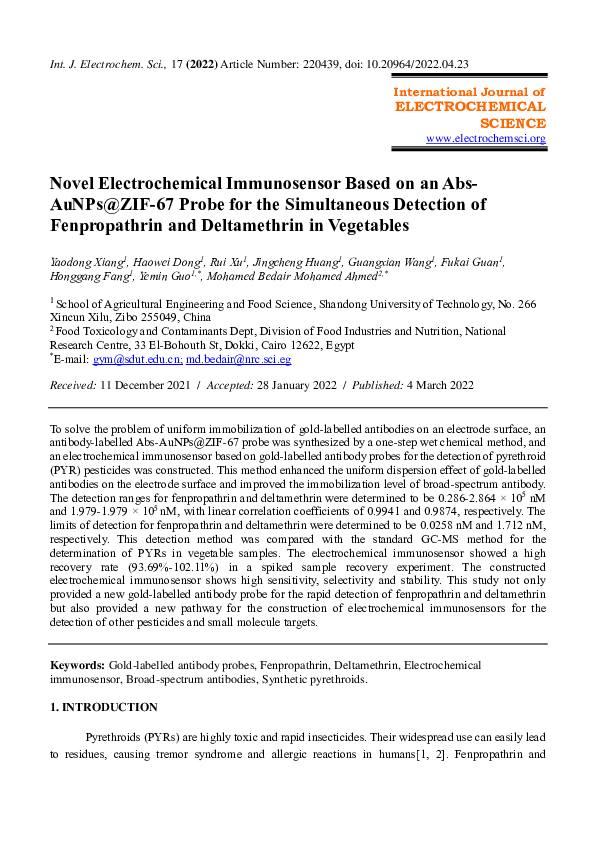 (PDF) Novel Electrochemical Immunosensor Based on an Abs-AuNPs@ZIF-67 ...