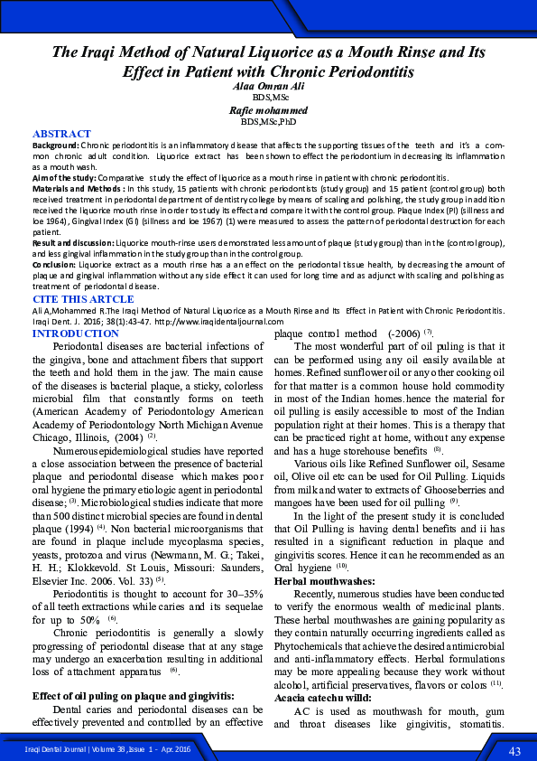 (PDF) The Iraqi Method of Natural Liquorice as a Mouth Rinse and Its ...